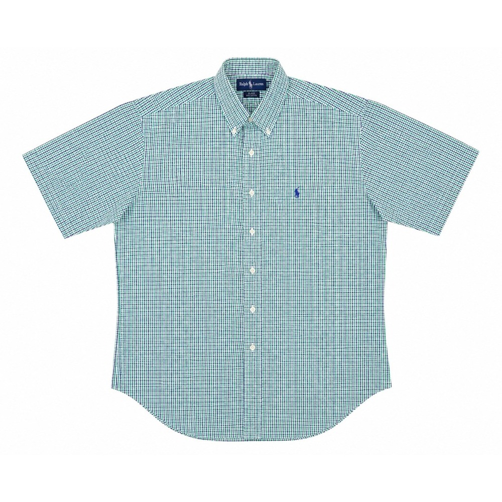 Ralph Lauren Blake M Green Purple Gingham Check Short Sleeve Button Down Shirt